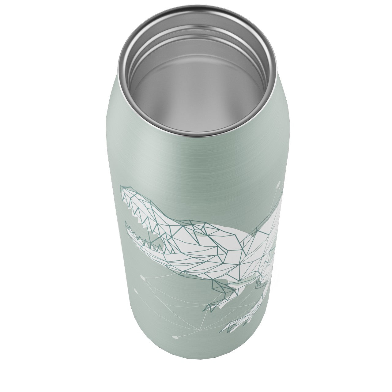 Das Bild zeigt eine geöffnete, hellgrüne Getränkedose mit einem grafischen, stilisierten Krokodil-Design auf der Seite. Der Hintergrund ist schlicht und hebt die geometrische Tierillustration hervor.