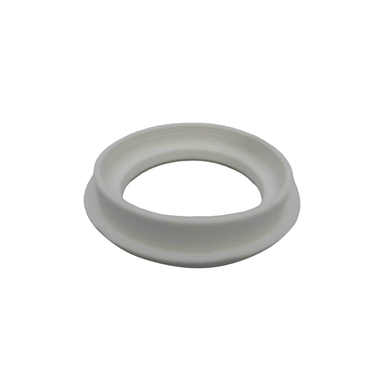 Das Bild zeigt einen weißen, runden Gummiring mit einem breiten, flachen Rand. Der Ring scheint aus einem flexiblen Material gefertigt zu sein und hat eine gleichmäßige, glatte Oberfläche.