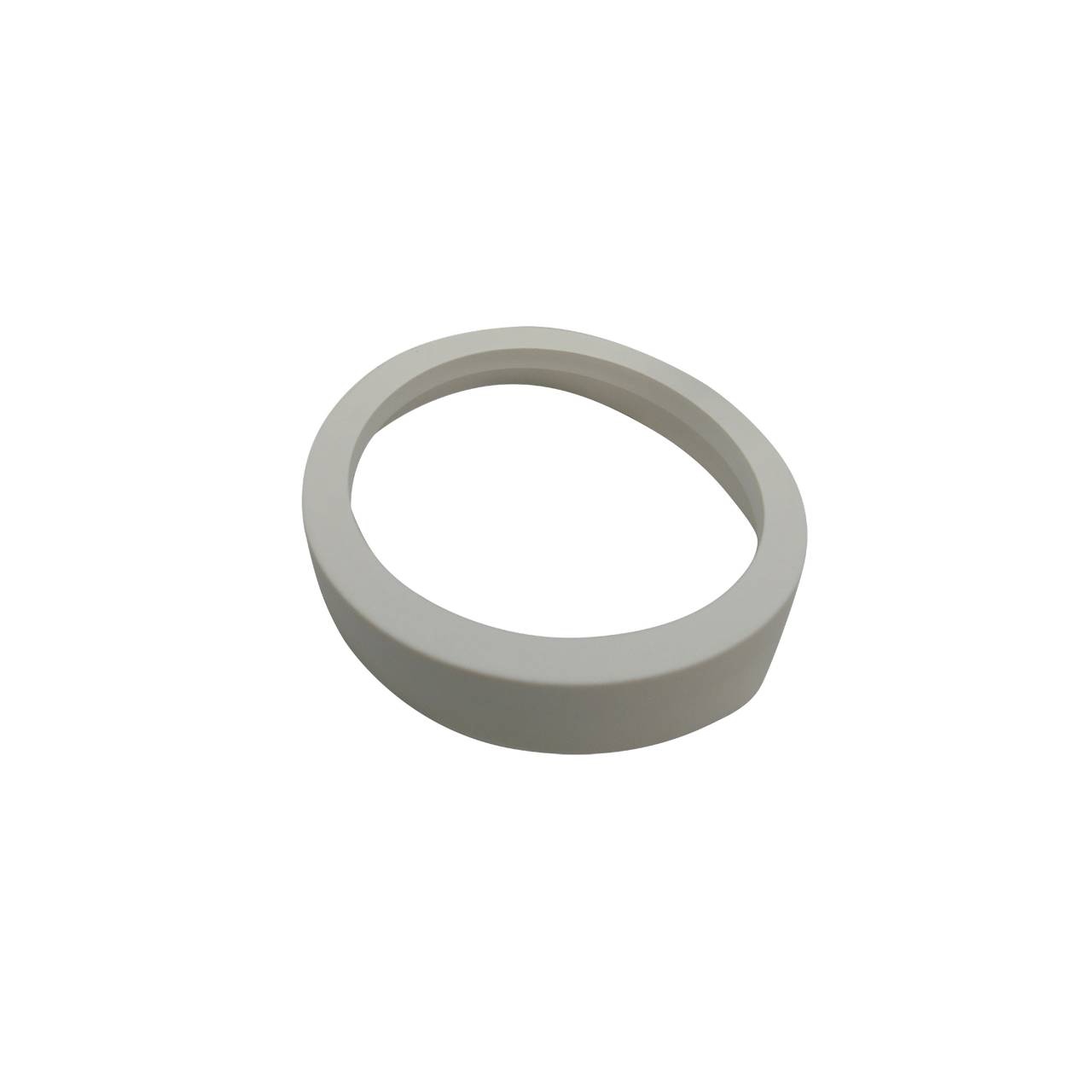 Das Bild zeigt einen weißen, flachen Ring, der schräg positioniert ist. Der Ring hat eine unregelmäßige ovale Form und liegt auf einem neutralen Hintergrund.