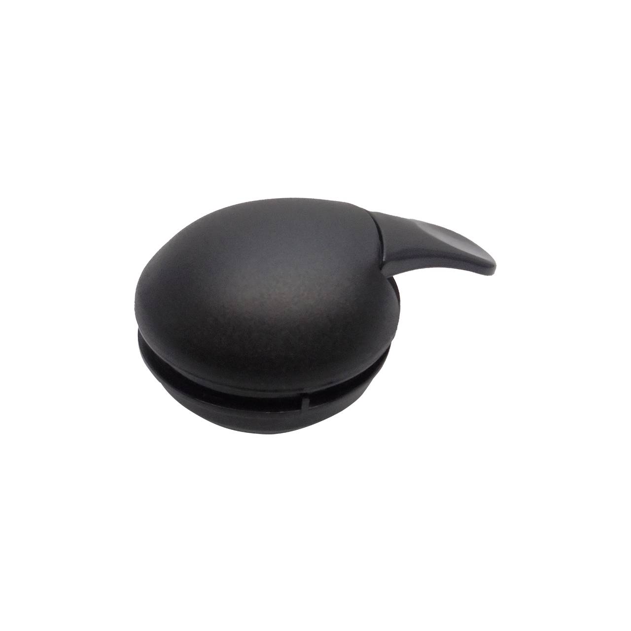 Das Bild zeigt ein schwarzes, rundes Objekt mit einem spitz zulaufenden Ende, das an den Schwanz einer Kaulquappe erinnert. Es befindet sich auf einem weißen Hintergrund.