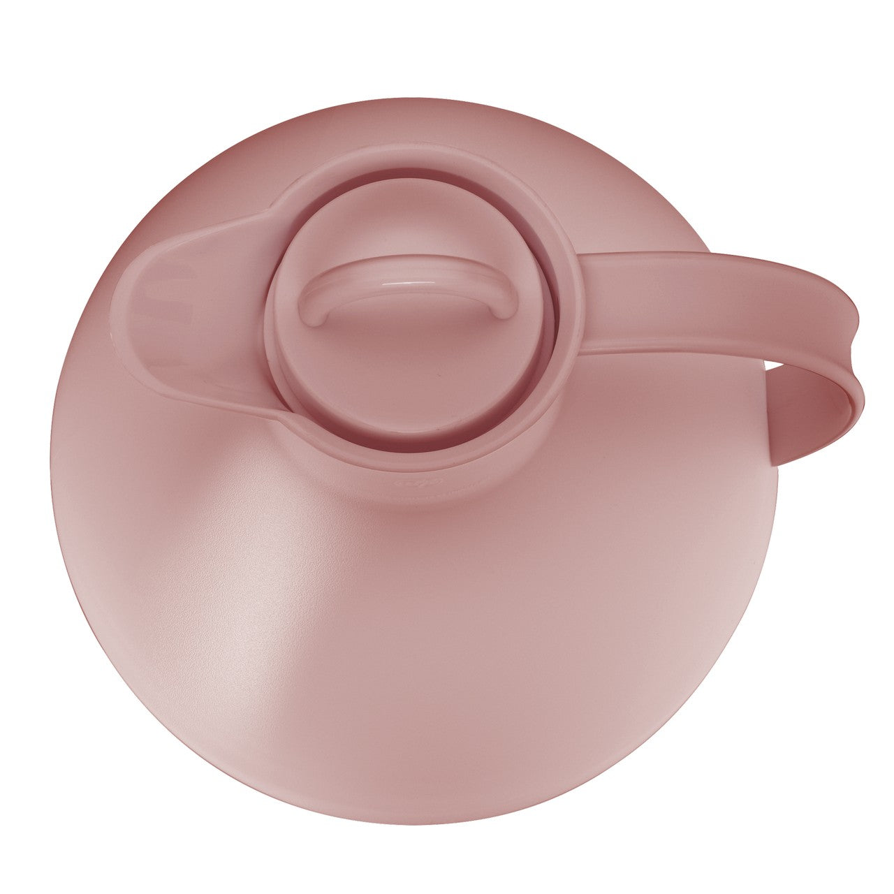Das Bild zeigt die Oberseite eines rosafarbenen Behälters mit einem griffigen Henkel. Der Deckel hat eine runde Form und einen integrierten Griff zum einfachen Öffnen.
