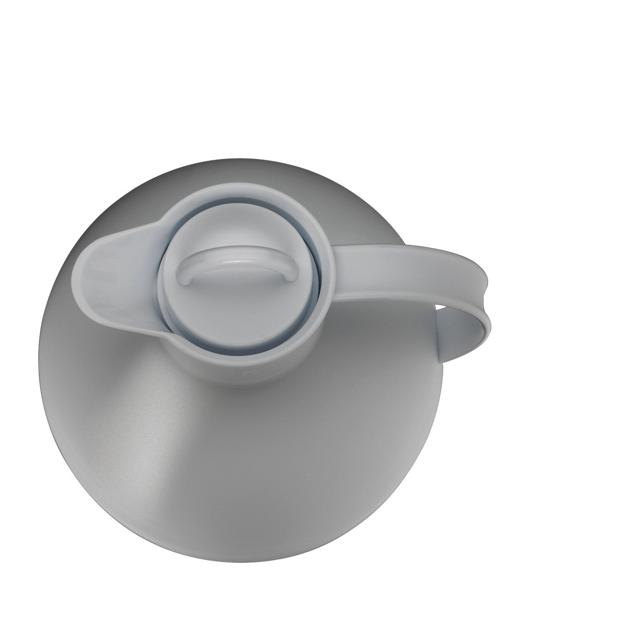 Das Bild zeigt die Draufsicht auf einen grauen Deckel mit einem integrierten Griff, der zu einem Behälter gehört. Der Deckel hat eine runde Form und wirkt funktional modern.