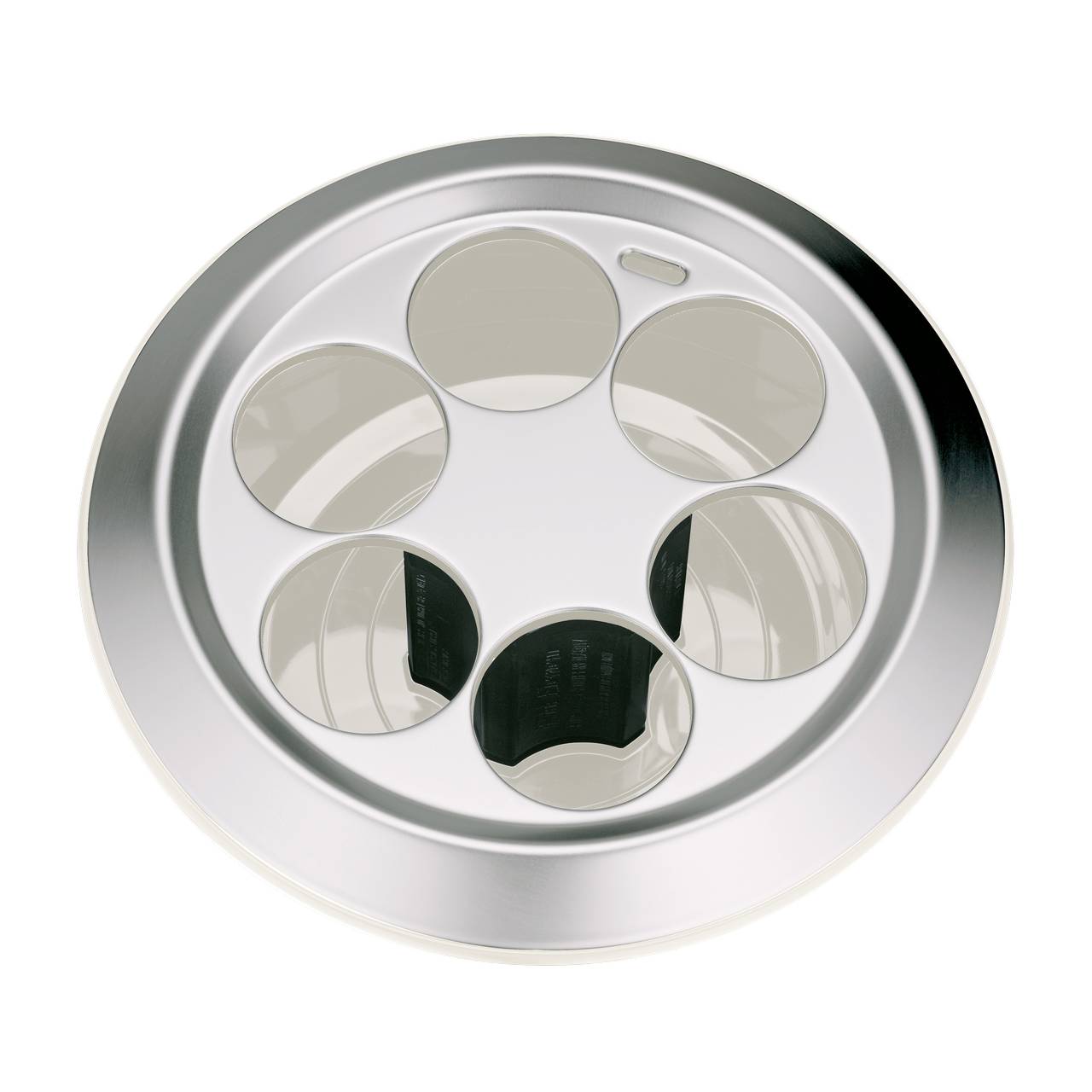 Das Bild zeigt eine kreisförmige Metall-Plakette mit einem stilisierten Bärenpfotenabdruck in der Mitte. Der Abdruck besteht aus fünf ovalen Zehen um ein größeres Pad. Die Plakette hat ein glänzendes, silbernes Finish.