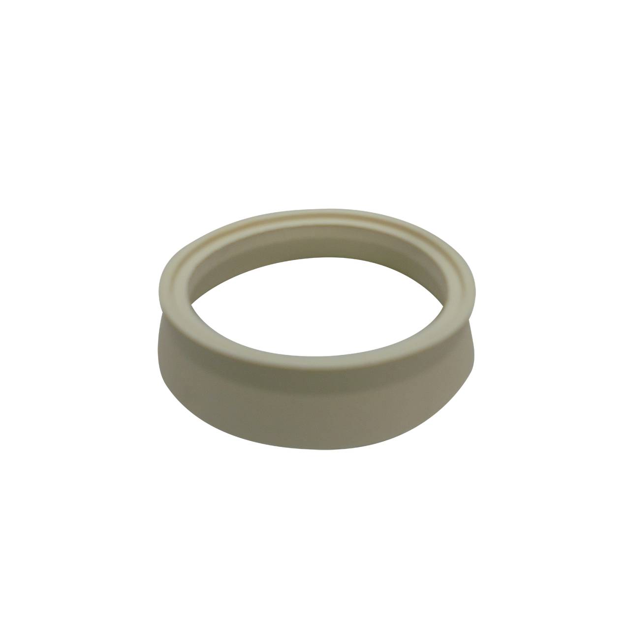 Das Bild zeigt einen einfachen, hellen Kunststoffring mit abgeflachtem Boden. Der Ring hat eine glatte, matte Oberfläche und liegt auf einem weißen Hintergrund.